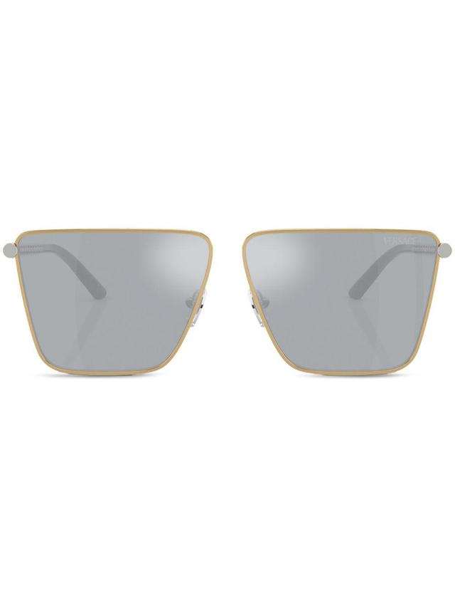 VERSACE Tubular Greca Square-frame Sunglasses In Gold Product Image