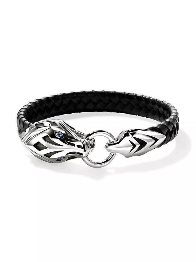 Naga Sterling Silver, Leather & Blue Sapphire Bracelet Product Image