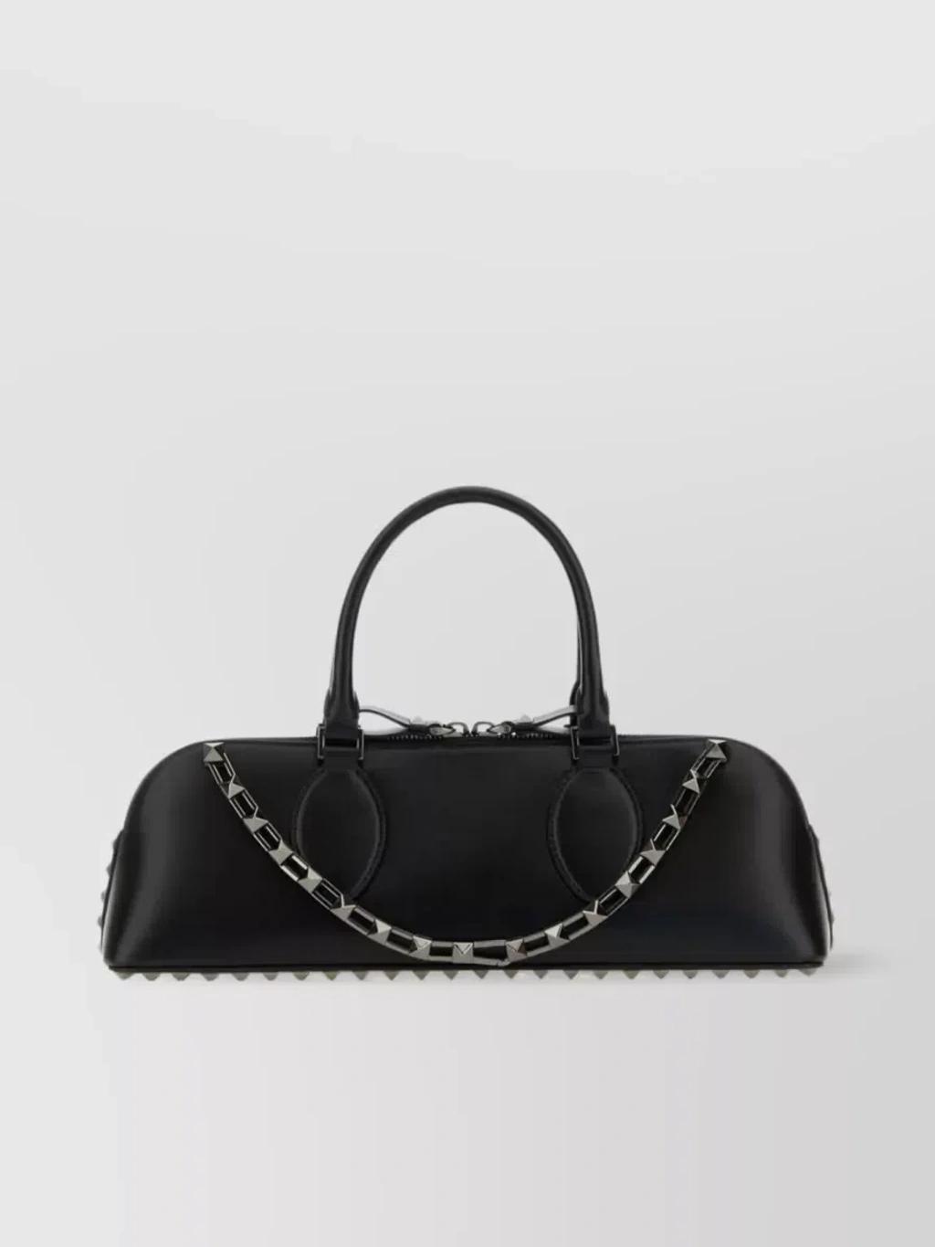 Leather Studded Shoulder Bag In Black Product Image