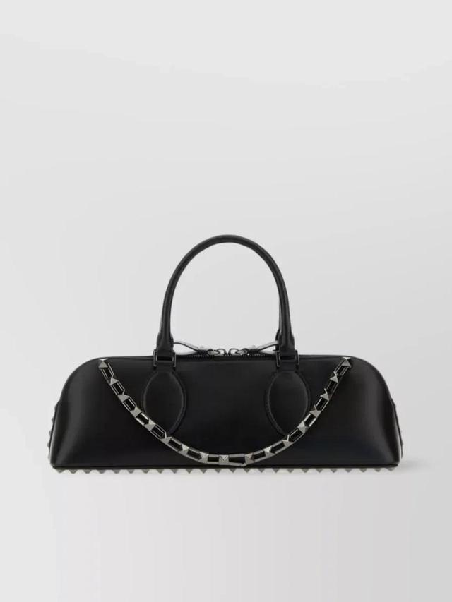 Leather Studded Shoulder Bag In Black Product Image