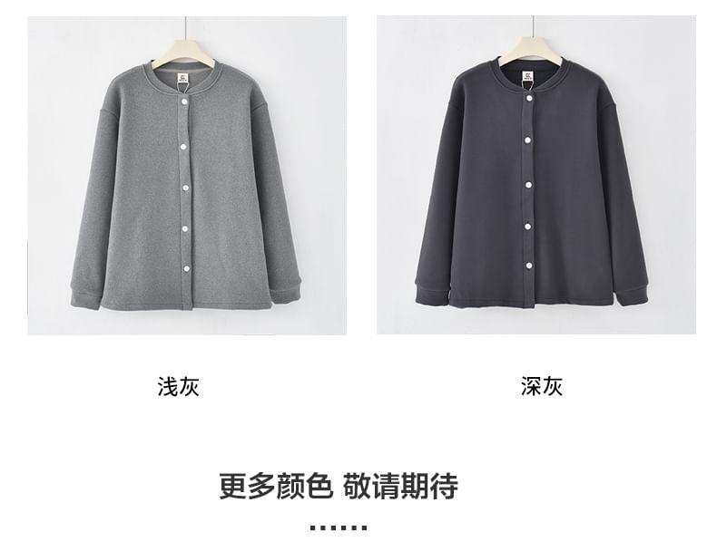 Crew Neck Plain Button-Up Jacket Product Image