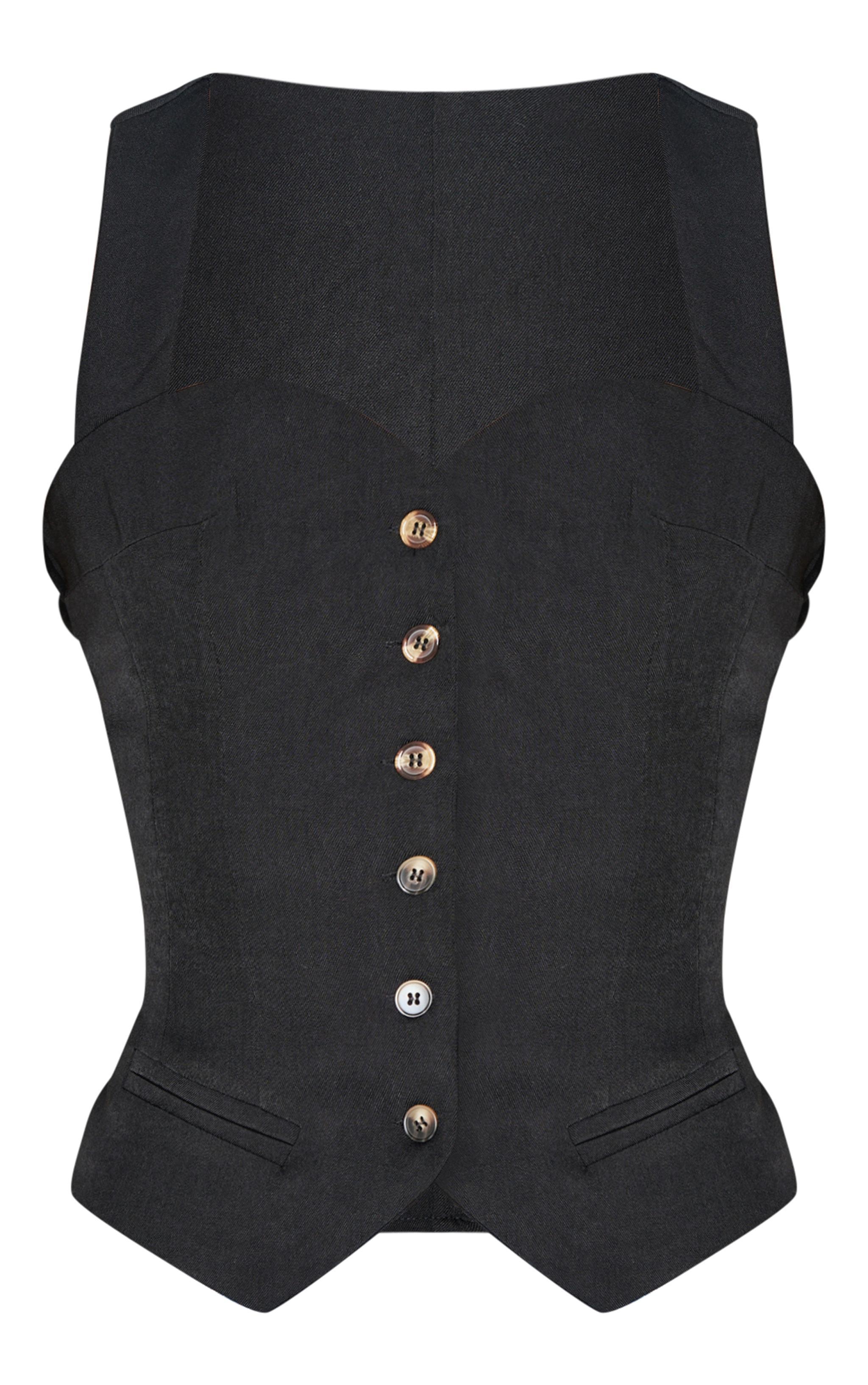 Black Premium Woven Sweetheart Neck Vest Product Image