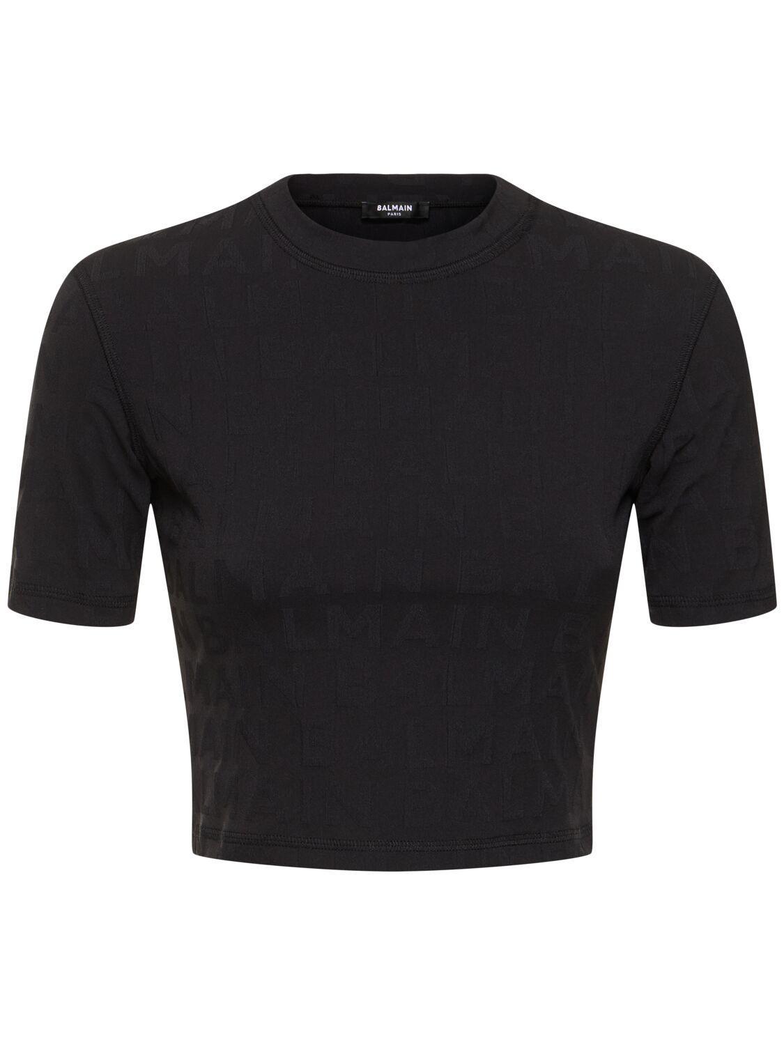 Short Sleeve Jersey Cropped T-shirt In Black Product Image