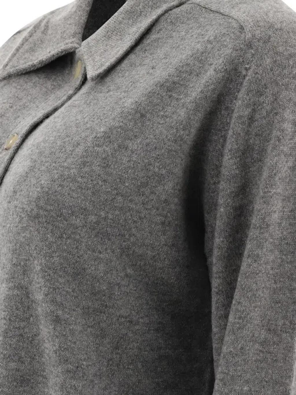 Straight-collar Cashmere Shirt In Grey Product Image