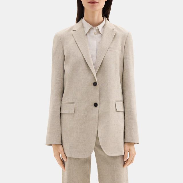 Stretch Linen-Blend Boyfriend Blazer | Theory Outlet Product Image