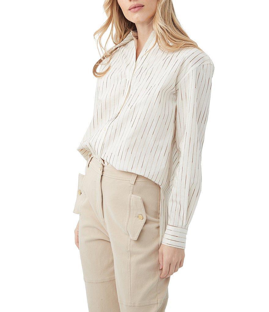 Trina Turk Litsa Silk Blend Point Collar Long Sleeve Button Front Top Product Image