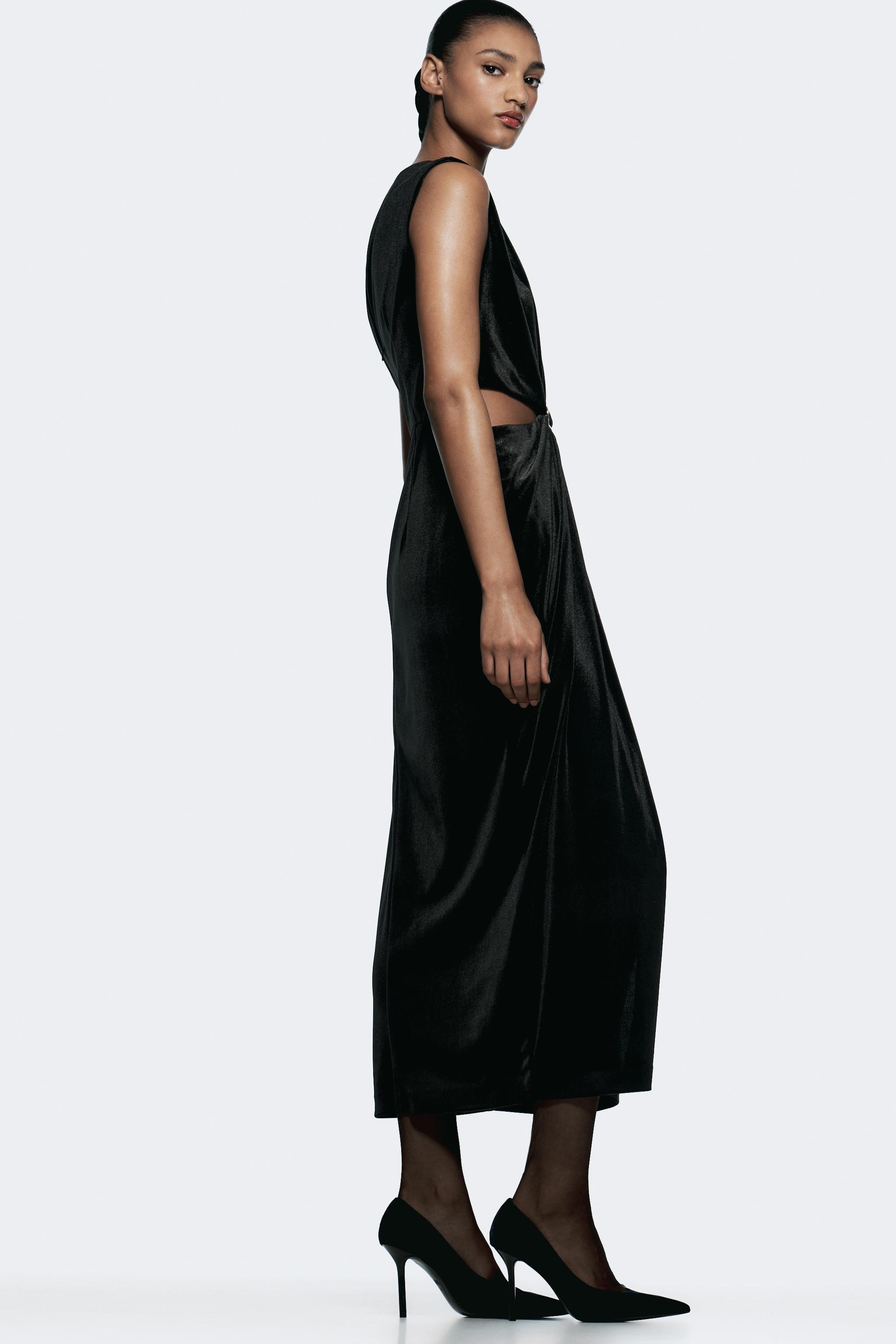 BUCKLED VELVET MIDI DRESS Product Image