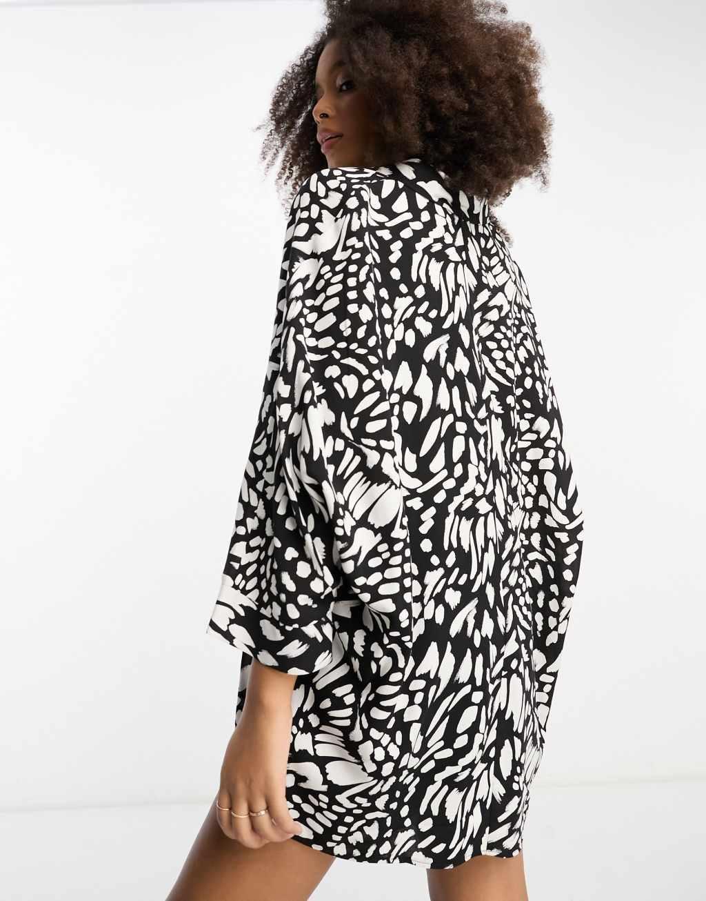 ASOS DESIGN oversized long sleeve shirt in mono abstract print Product Image