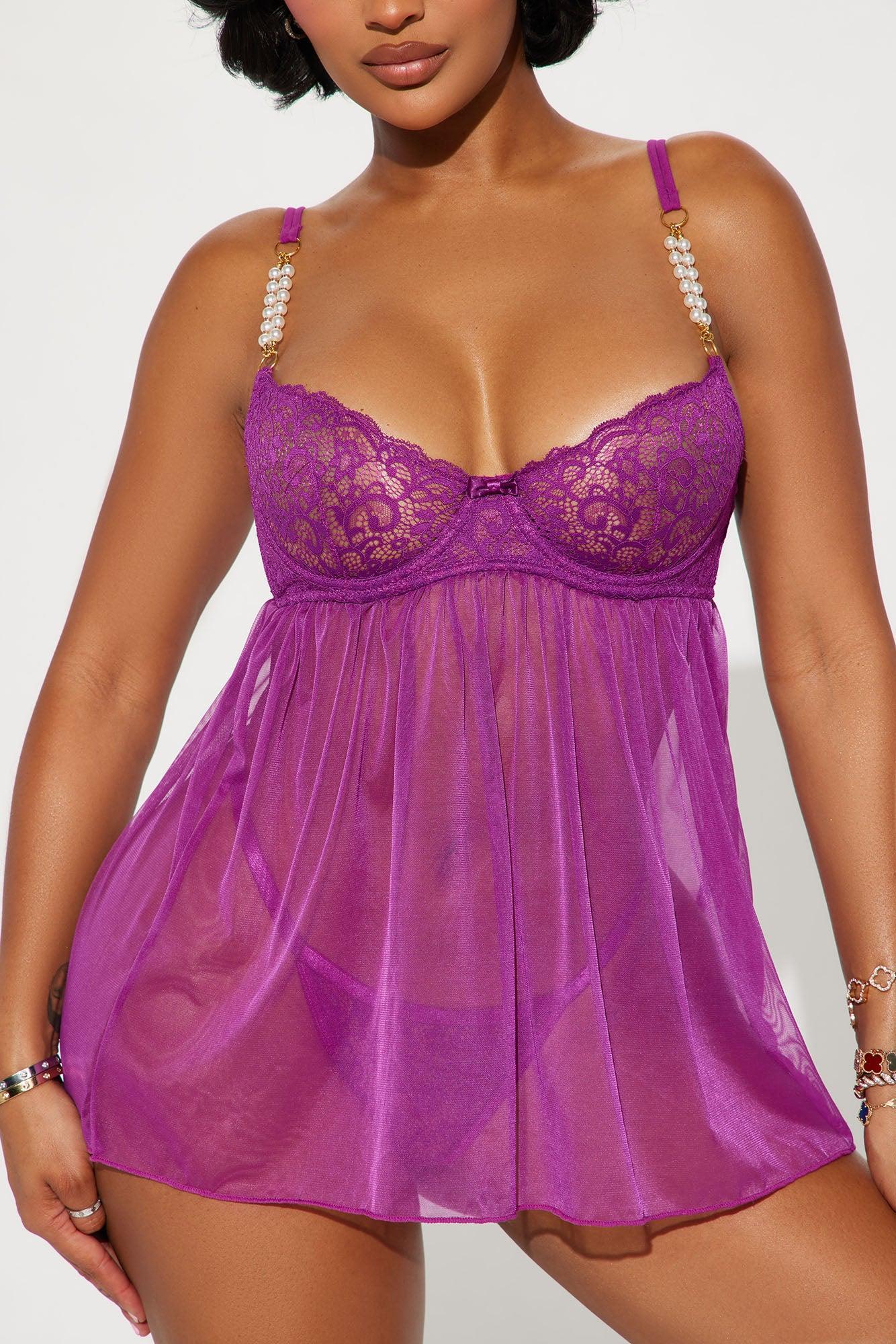 Serenade Me Lace Pearl Babydoll - Purple Product Image