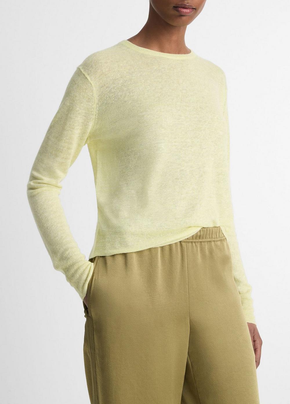 Tissue-Weight Linen-Blend Crew Neck Sweater Product Image