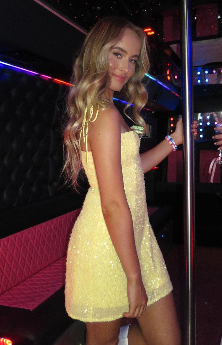 Penny Lane Yellow Sequin Mini Dress Product Image