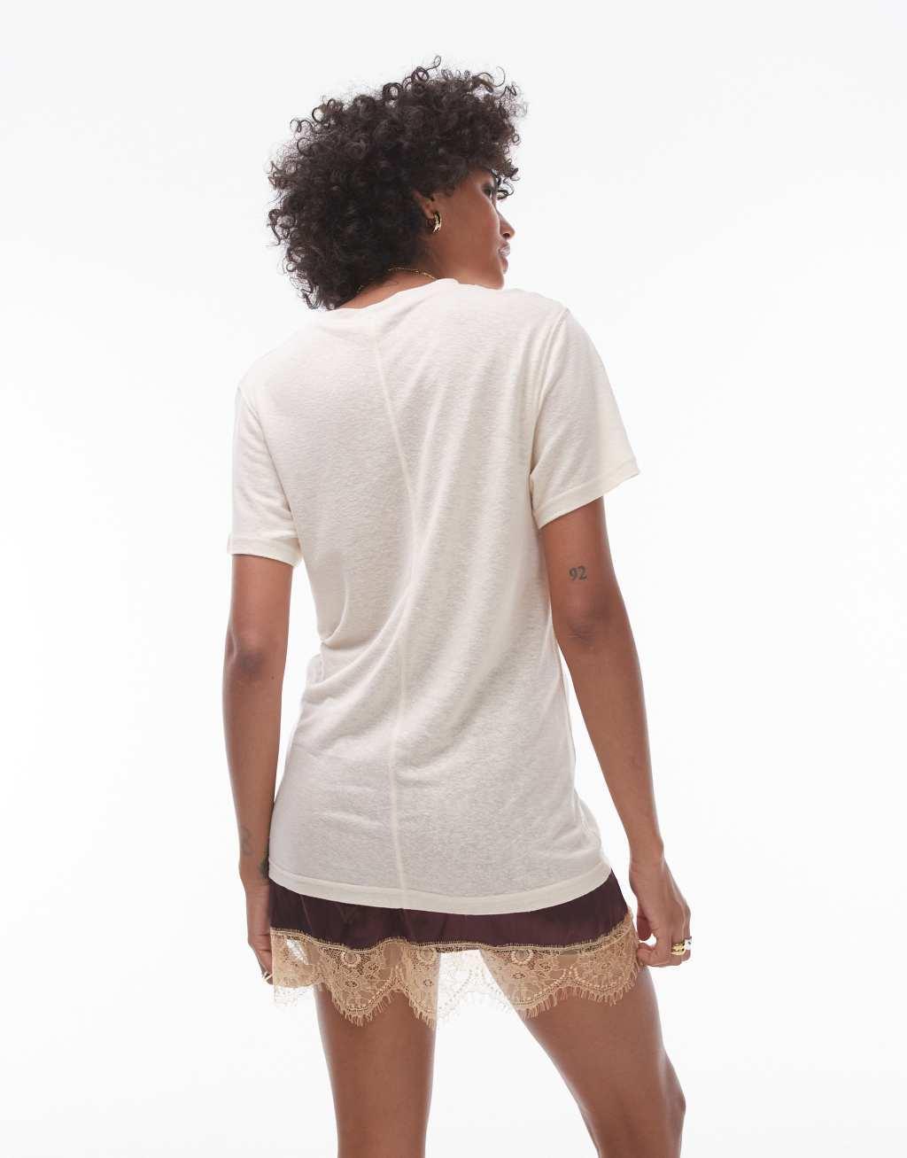 Topshop linen tee in stone Product Image