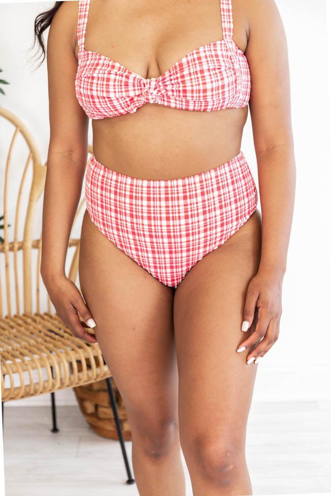 Surfing The Coast Plaid Textured Pink Swimsuit Bottoms FINAL SALE Product Image