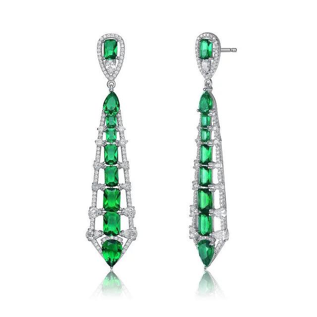 Sterling Silver Blue & White Cubic Zirconia Ladder Style Dangle Earrings, Womens, Green Product Image