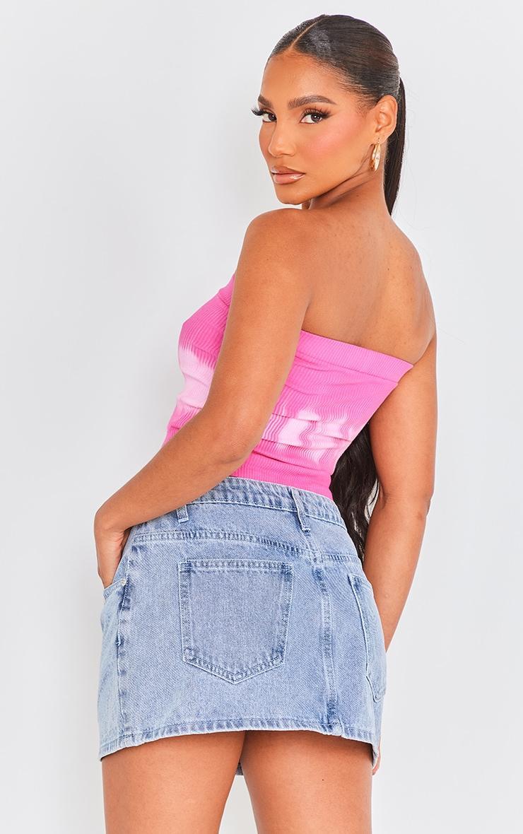 Fuchsia Ribbed Acid Wash Bandeau Top Product Image