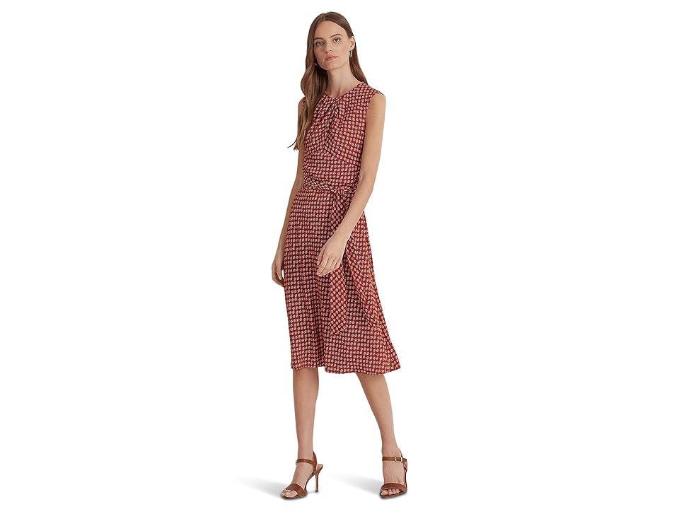 Lauren Ralph Lauren Women's Floral Bubble Crepe Cap Sleeve Dress, Red, 12 Product Image