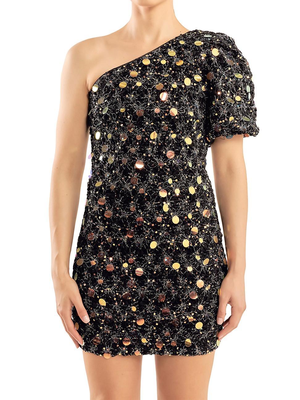 Womens One Shoulder Sequin Mini Dress Product Image