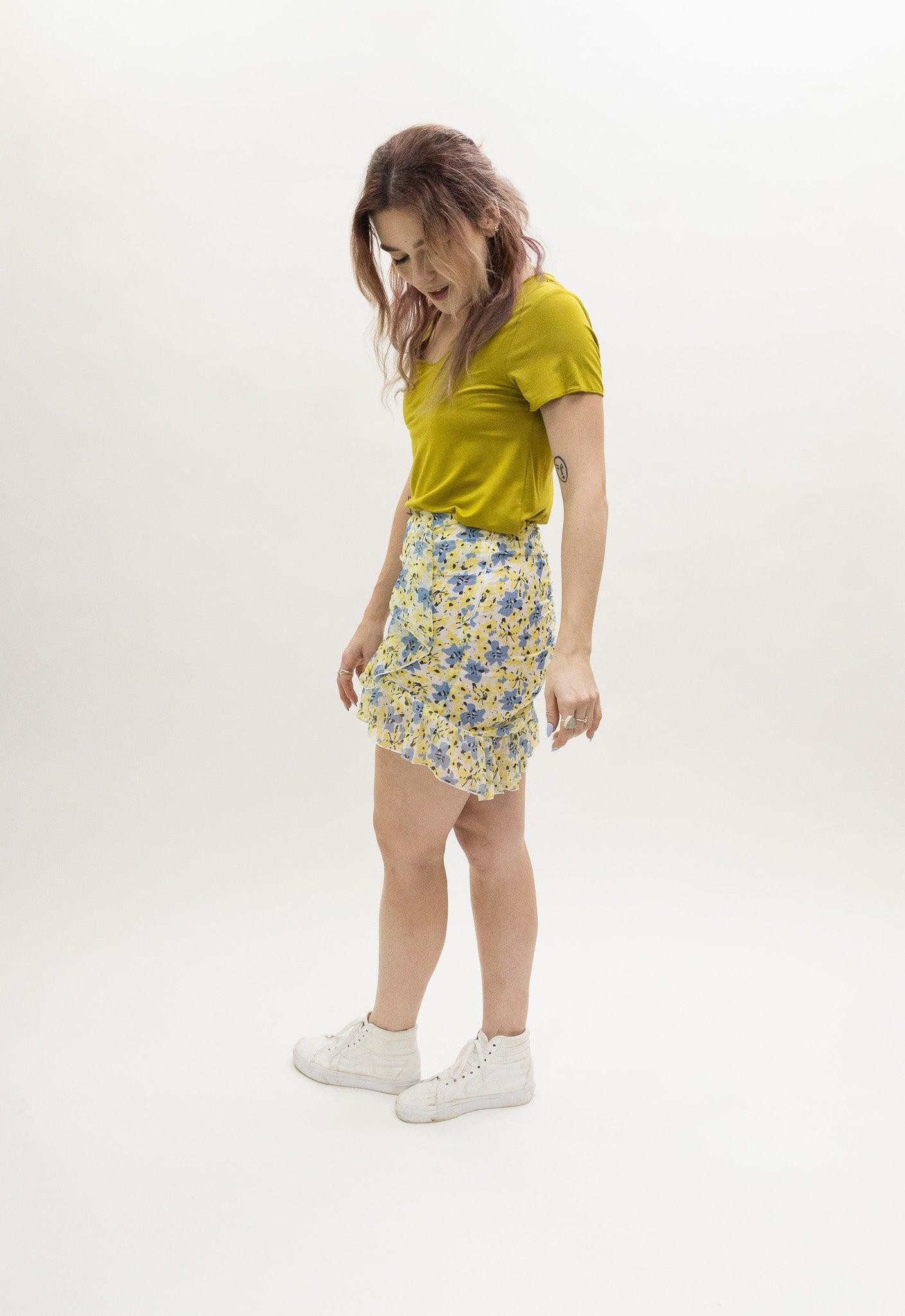 Wild Pony Flower print draped mini skirt - Doiloi Print Product Image