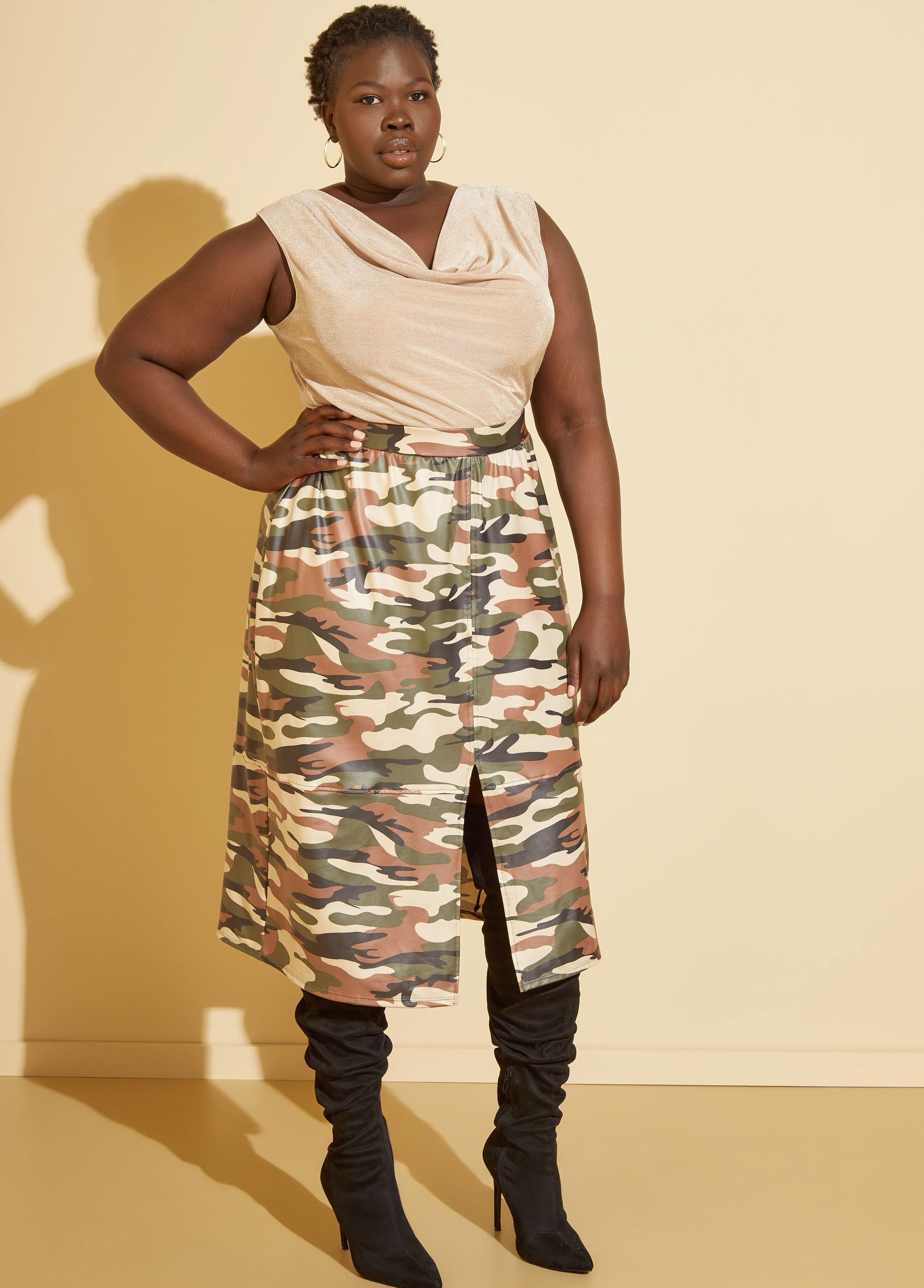 Plus Size Camo Front Split Midi Skirt Ashley Stewart product image