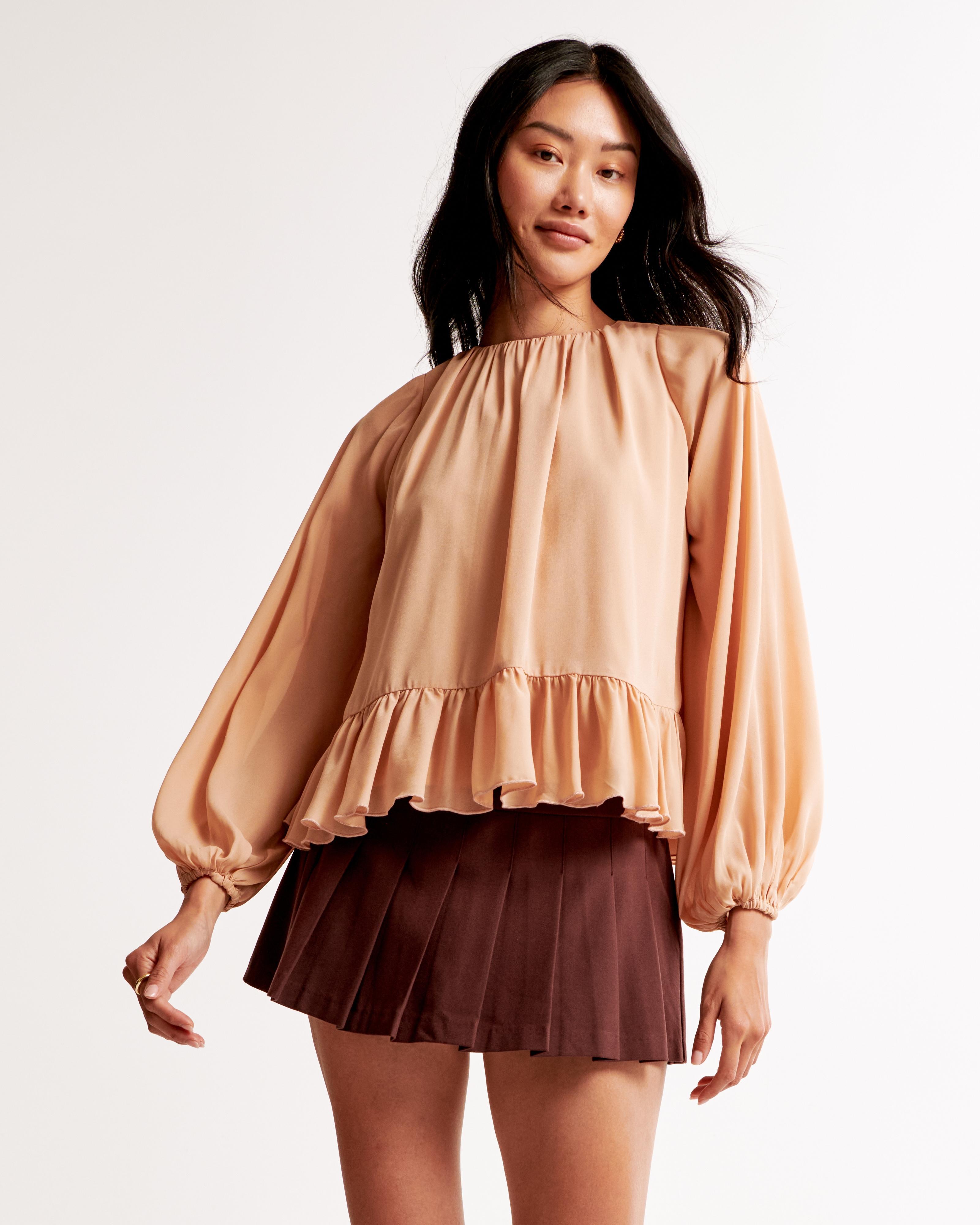 Long-Sleeve Chiffon High-Neck Top Product Image