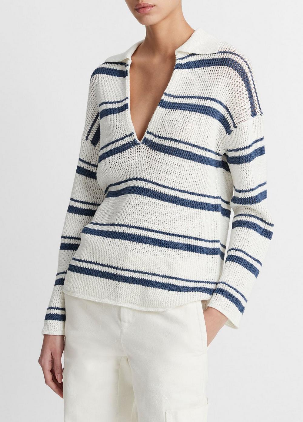 Striped Rack-Ribbed Cotton Pullover Product Image