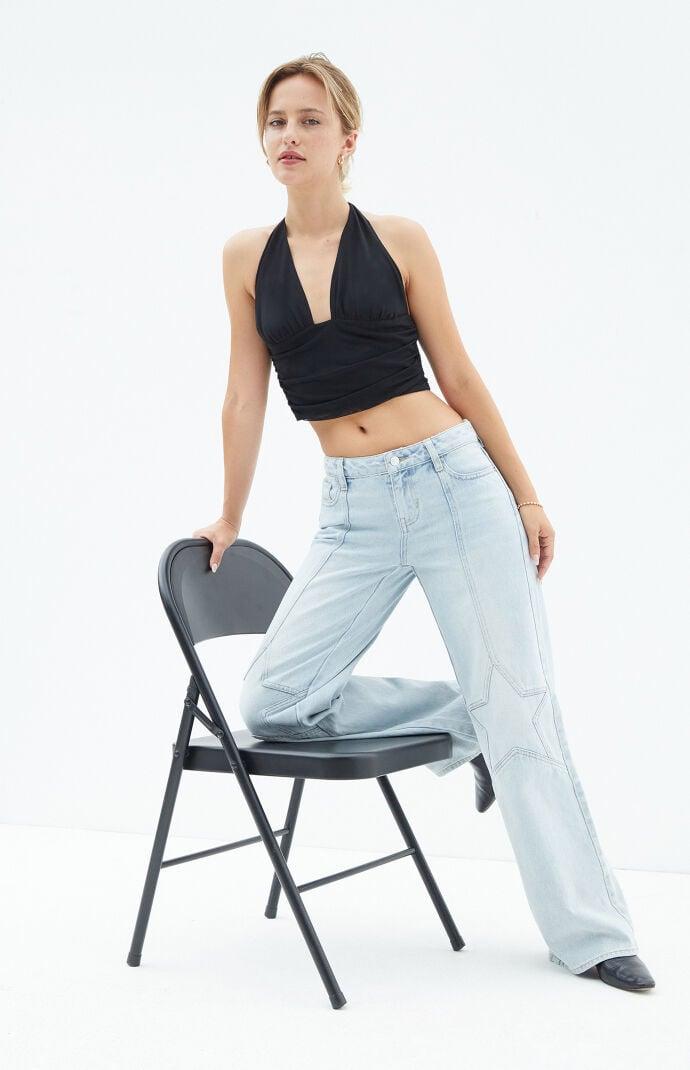 Women's Casey Light Indigo Star Low Rise Baggy Jeans Product Image