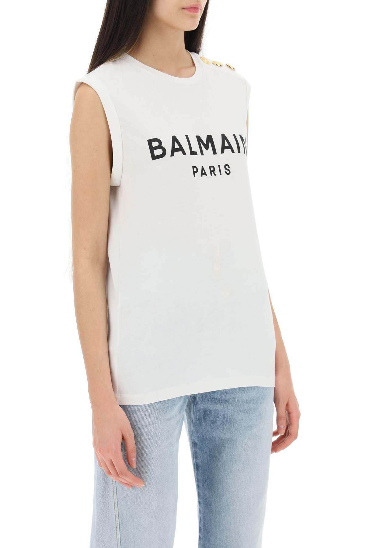 BALMAIN 3 Button Flocked Tank Top In White Black Product Image