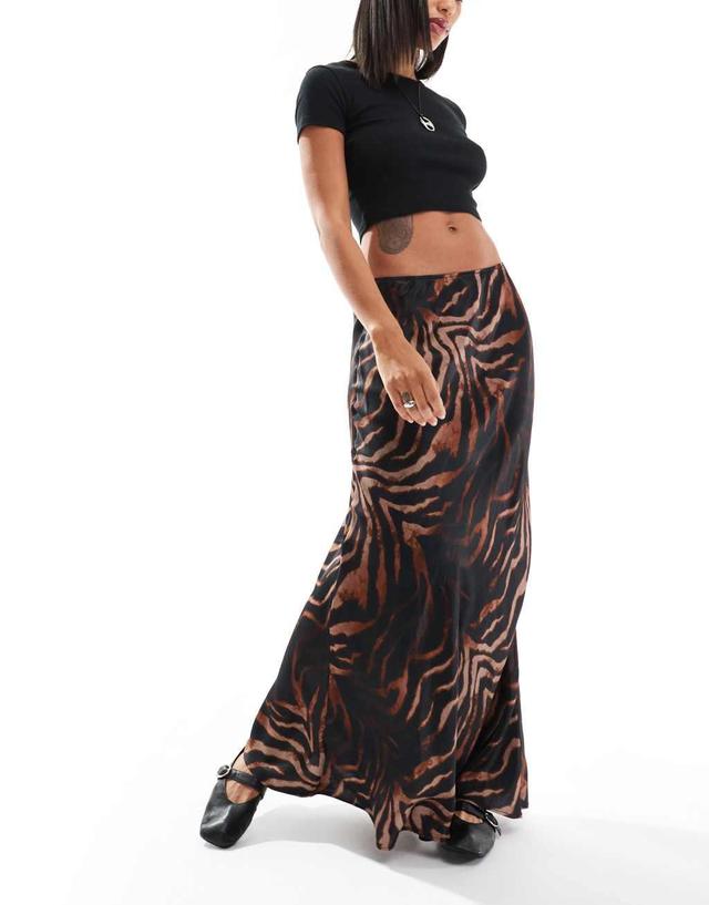 ASOS DESIGN satin bias cut maxi skirt in zebra print Product Image