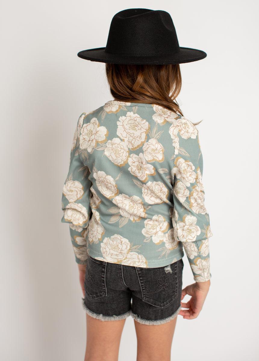 Lynne Top in Neutral Green Floral Product Image