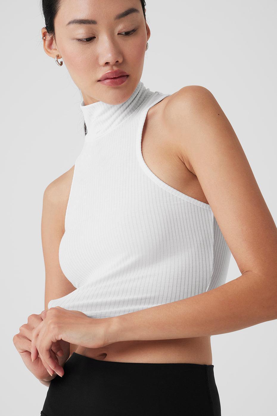 Ribbed Sea Coast Cropped Turtleneck Tank - White Female Product Image