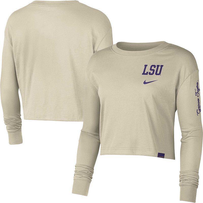 Womens Nike Cream LSU Tigers Varsity Letter Long Sleeve Crop Top Product Image