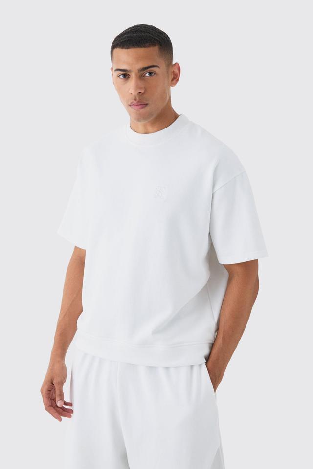 Oversized Boxy Loopback Embroidered Half Sleeve Sweatshirt | boohooMAN USA Product Image