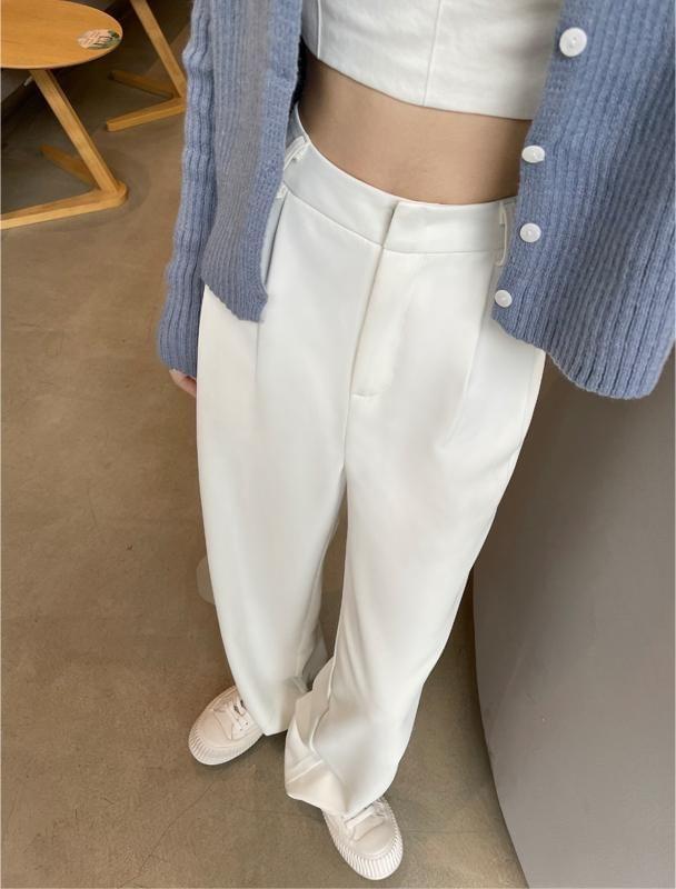 High Rise Plain Loose Fit Suit Pants (Various Designs) Product Image