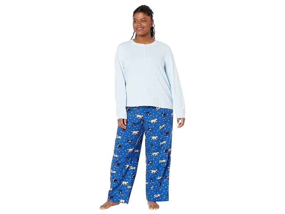 L.L.Bean Plus Size Cozy Pajama Set Print (Bright Blue Dog) Women's Pajama Sets Product Image