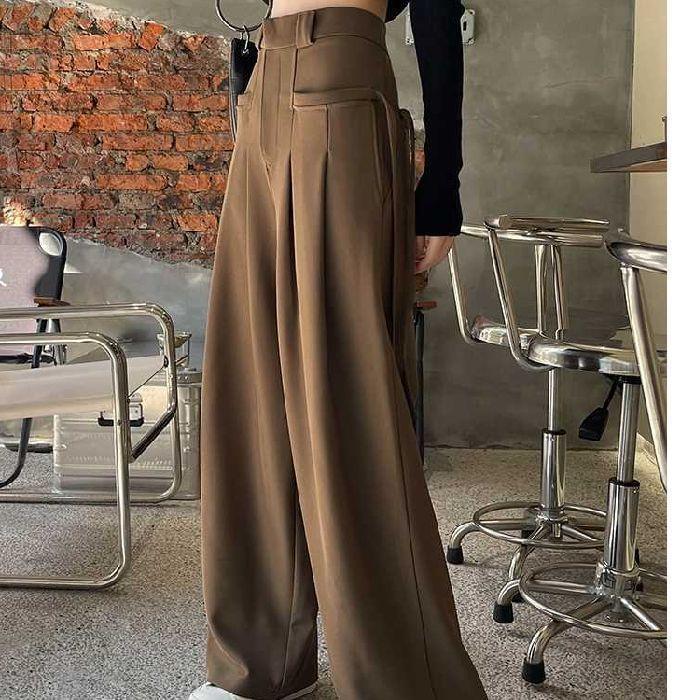 High Waist Plain Loose-Fit Wide-Leg Dress Pants Product Image