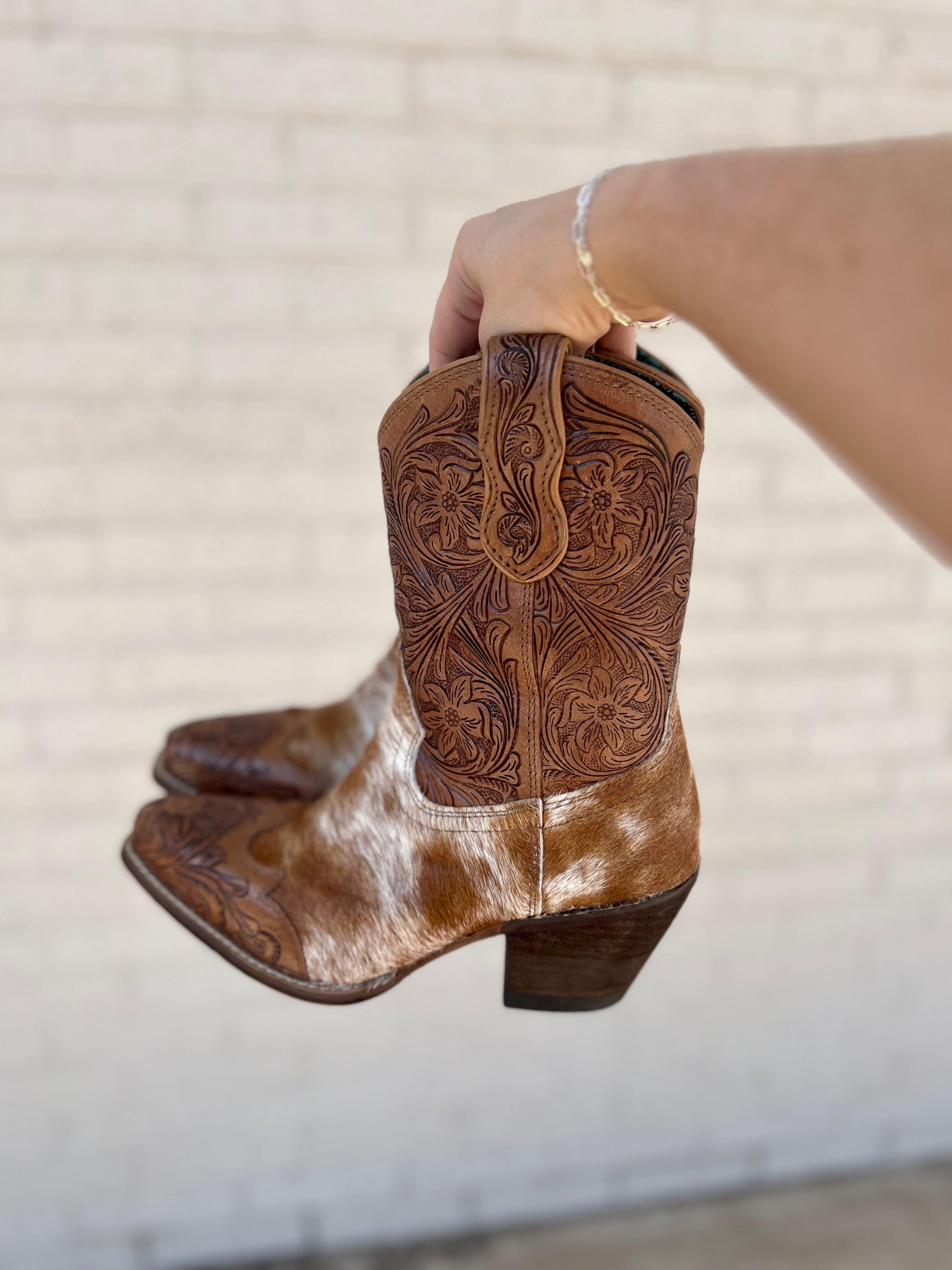 Kelsey Anne Hair On Hide Tooled Leather Boots Product Image