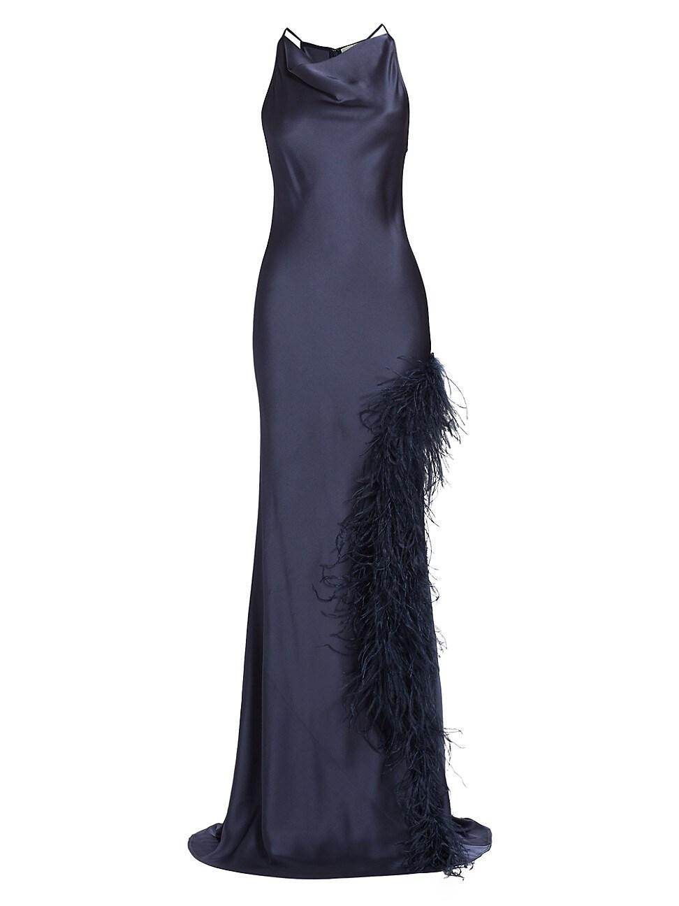 Womens Feather-Trimmed Double-Faced Satin Cowlneck Gown Product Image