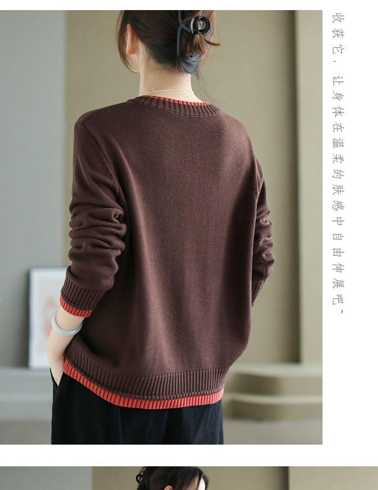 Round Neck Mandala Patterned Mock Two Piece Cardigan Product Image