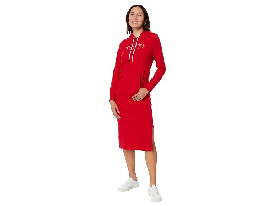 Tommy Hilfiger Embellished Sweatshirt Midi Dress (Scarlet) Women's Clothing Product Image