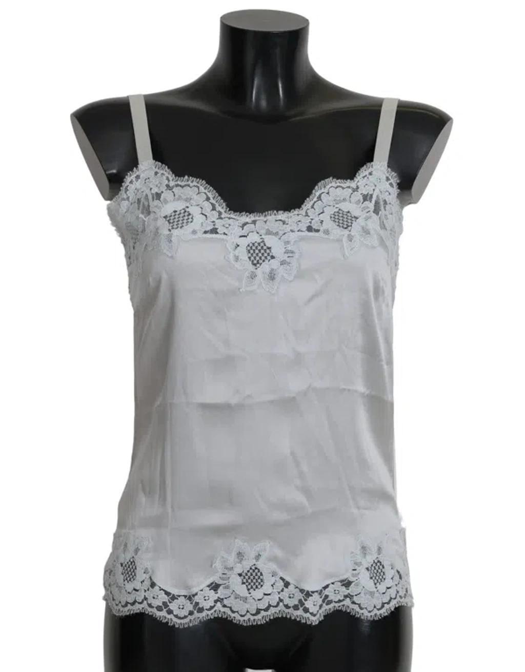 DOLCE & GABBANA Women's Lace-trimmed Silk Satin Top In Bianco Naturale Product Image