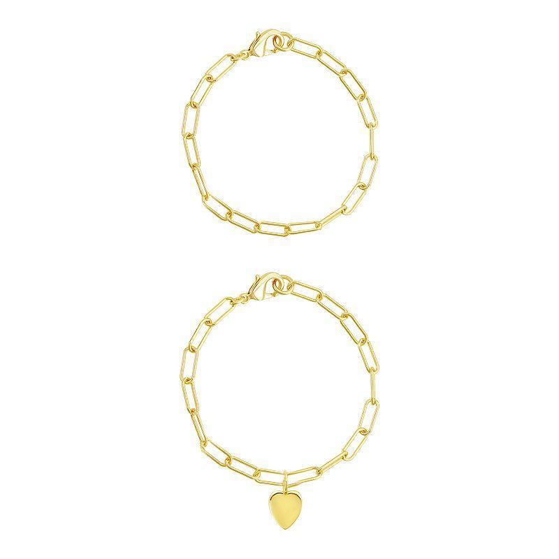 Adornia 14k Gold Plated Heart Paper Clip Chain Duo Set, Womens, Gold Tone Product Image