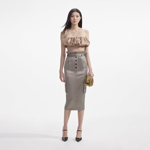 Beige Taffeta Bandeau Top Product Image