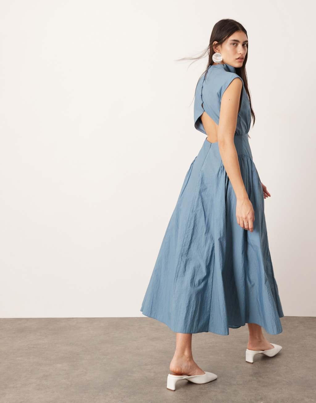 ASOS EDITION sleeveless nipped in waist midi dress in dusky blue Product Image