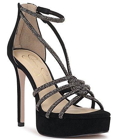 Jessica Simpson Suvrie Suede Rhinestone Strappy Platform Dress Sandals Product Image