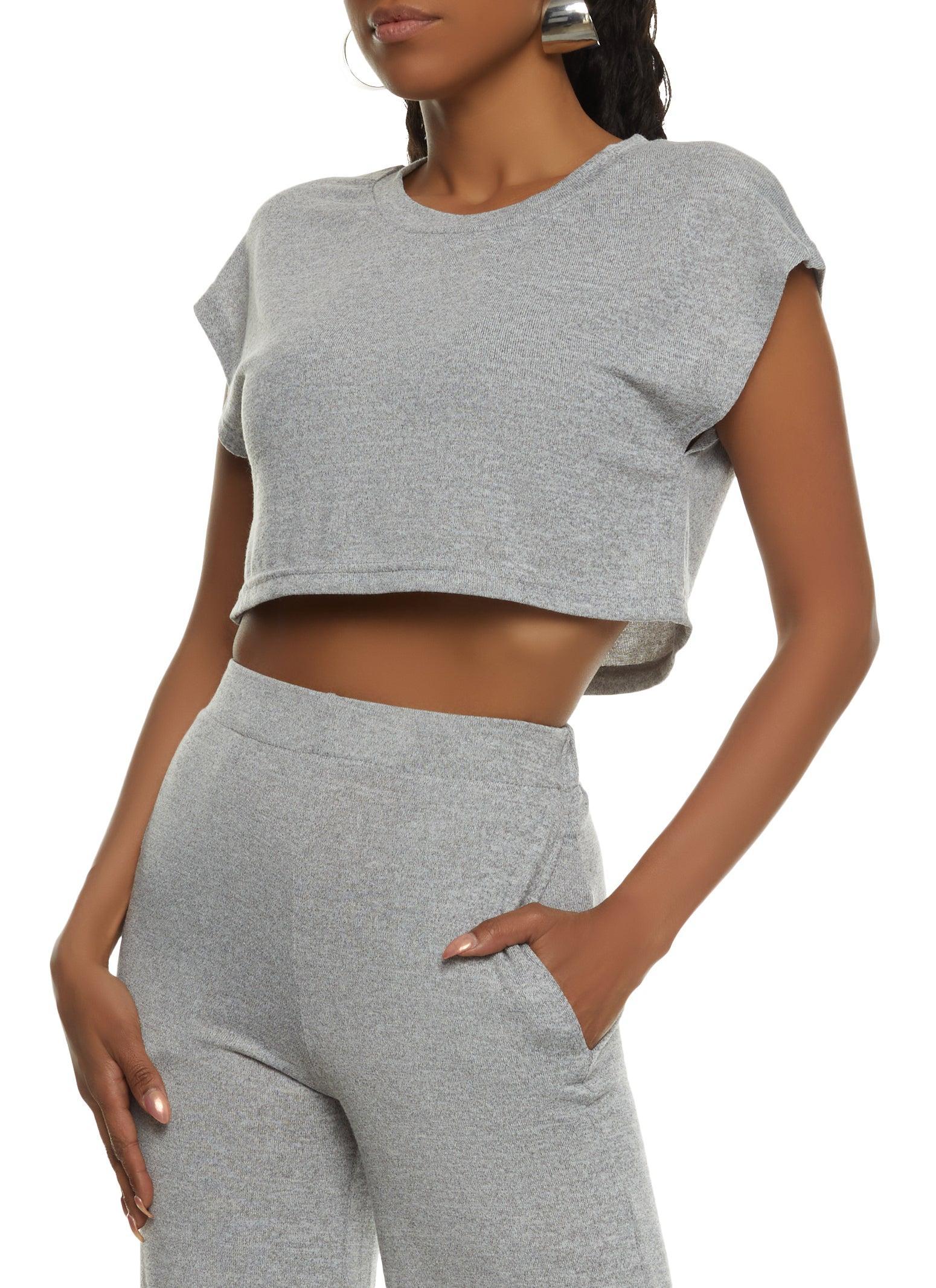 Womens Daisy Brushed Knit Cap Sleeve Crop Top Product Image