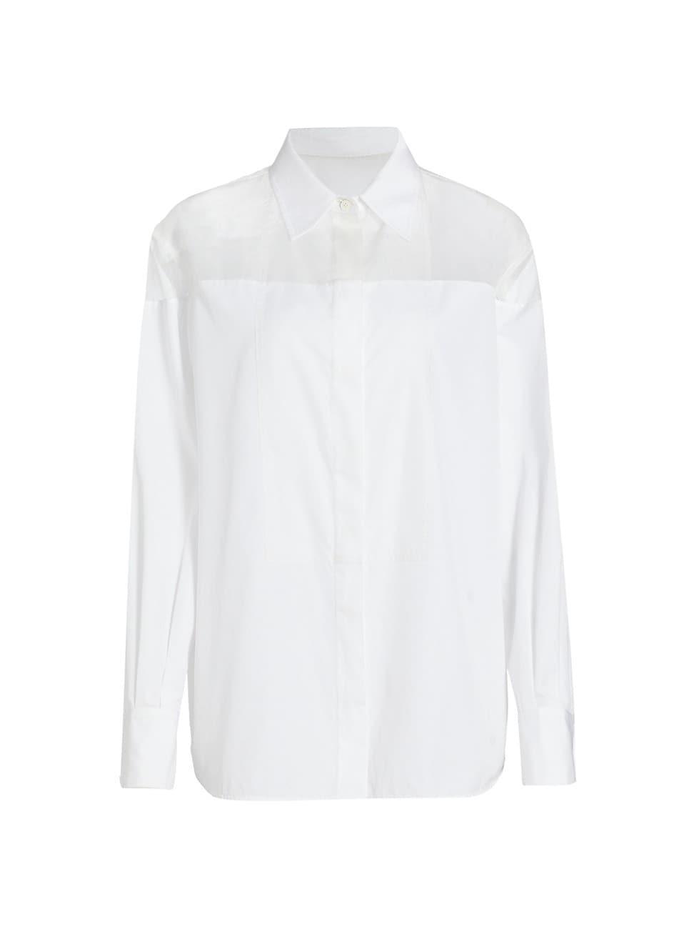 Womens Poplin Cotton Sheer Yoke Tuxedo Shirt Product Image