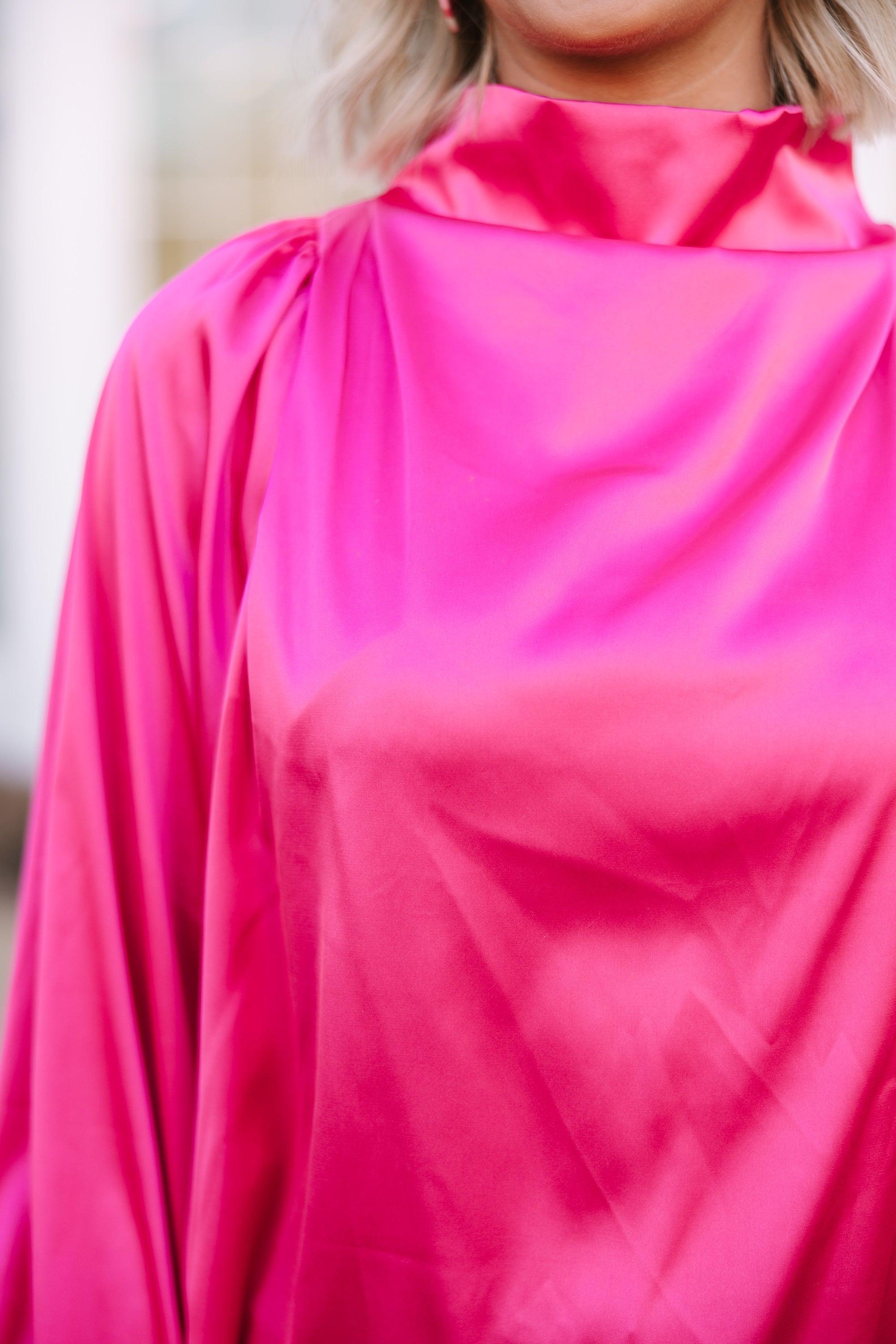 Embrace The Joy Fuchsia Pink Satin Blouse Female Product Image