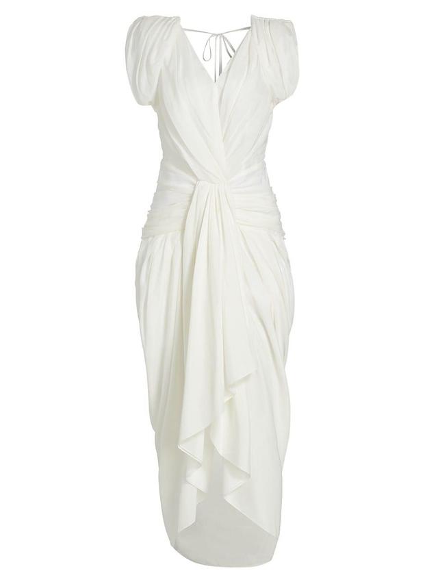 Womens Draped Cotton-Silk V-Neck Midi-Dress Product Image