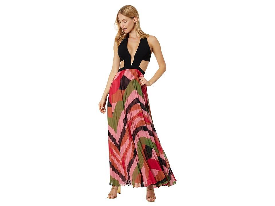 BCBGMAXAZRIA Pleated Halter Gown Combo) Women's Dress Product Image