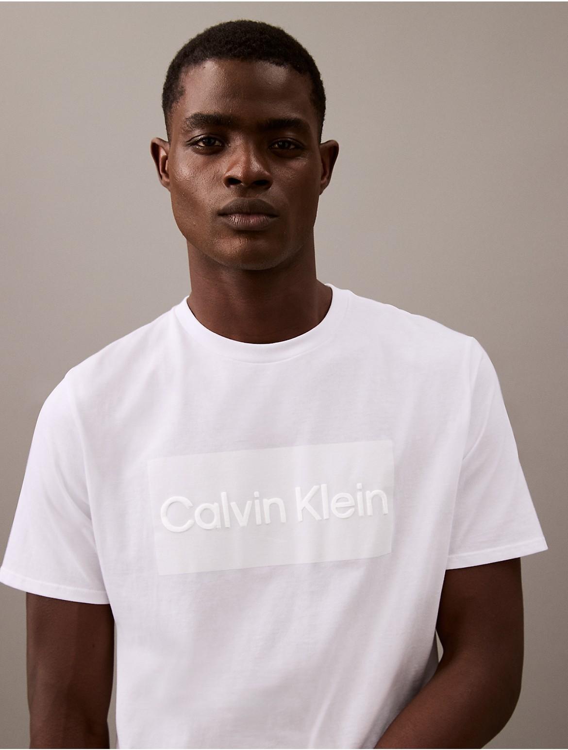 Calvin Klein Mens Box Logo Graphic Classic Crewneck T-Shirt - White - XS Product Image